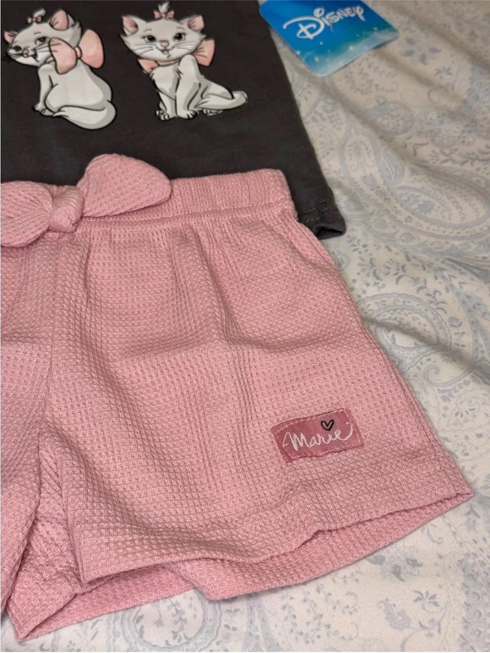 Disney The Aristocats Marie Dark Gray Tee with Pink Waffle Knit Shorts Set
